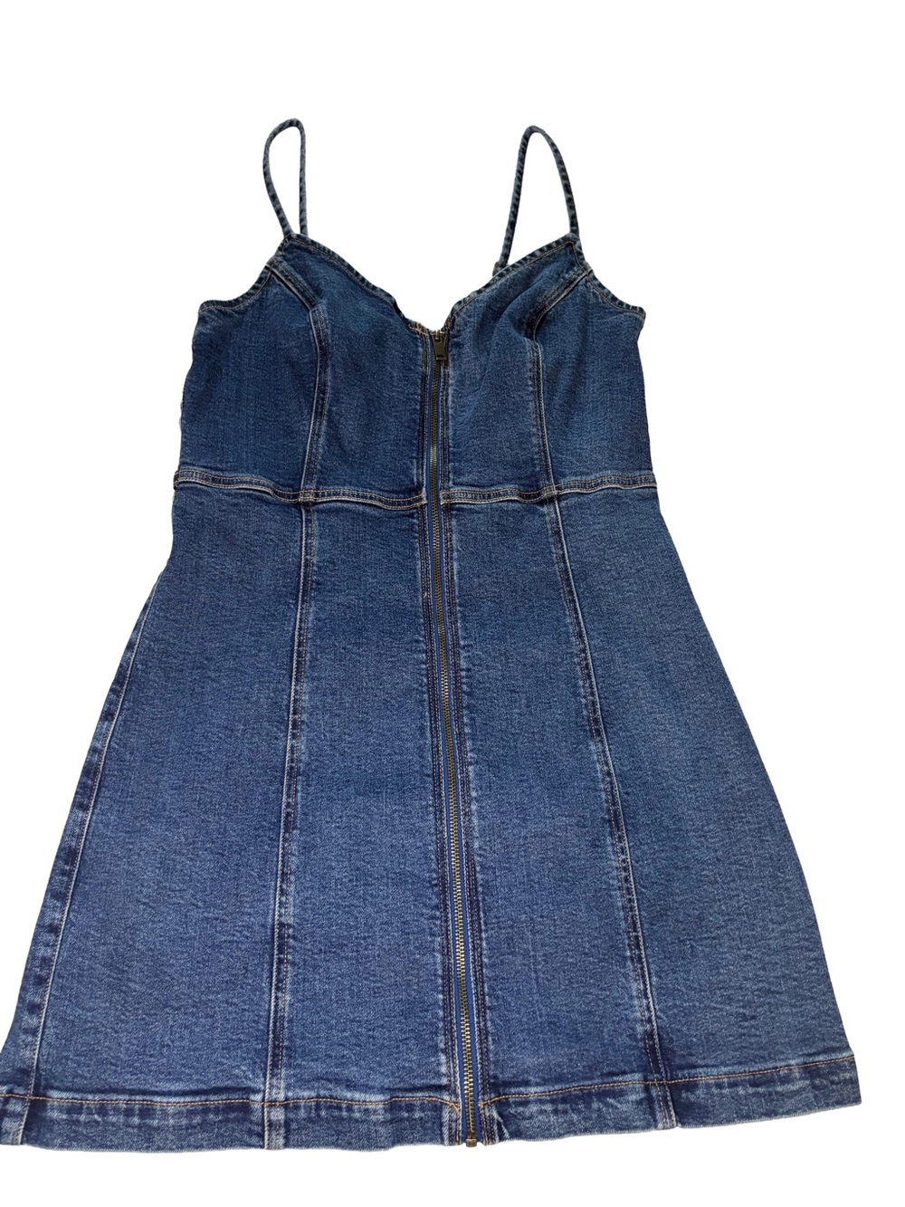 American Eagle Outfitters Blue Denim Zip-Front Spaghetti Strap Dress